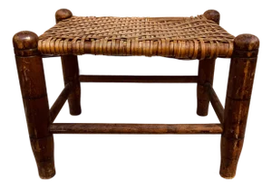 Vermont Maplewood & Reed Footstool | Circa 1920 | Authentic Farmhouse Treasure