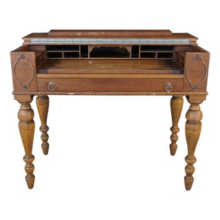 Antique Victorian Revival Walnut Spinet Writing Desk Secretary Library Table For Sale