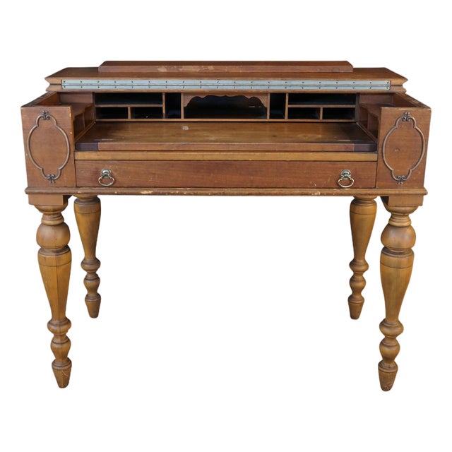 Antique Victorian Revival Walnut Spinet Writing Desk Secretary Library Table For Sale
