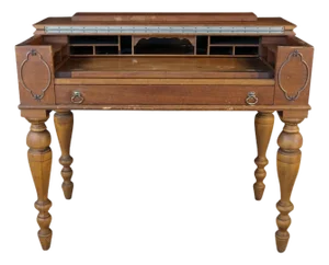 Antique Victorian Revival Walnut Spinet Writing Desk Secretary Library Table
