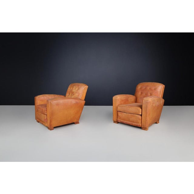 Art Deco Patinated Leather Lounge Chair, France, 1940 For Sale - Image 6 of 10