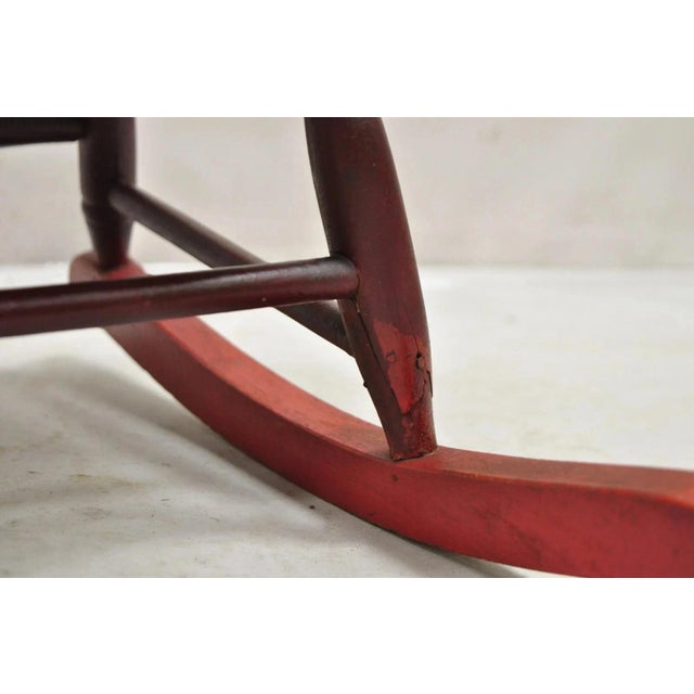Red Antique American Primitive Spindle Back Small Child's Rocker Rocking Chair For Sale - Image 8 of 12