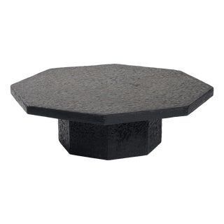Brutalist Octagonal Coffee Table in Black Stone-Look Resin, 1970s For Sale