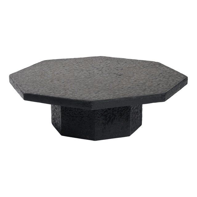 Brutalist Octagonal Coffee Table in Black Stone-Look Resin, 1970s For Sale