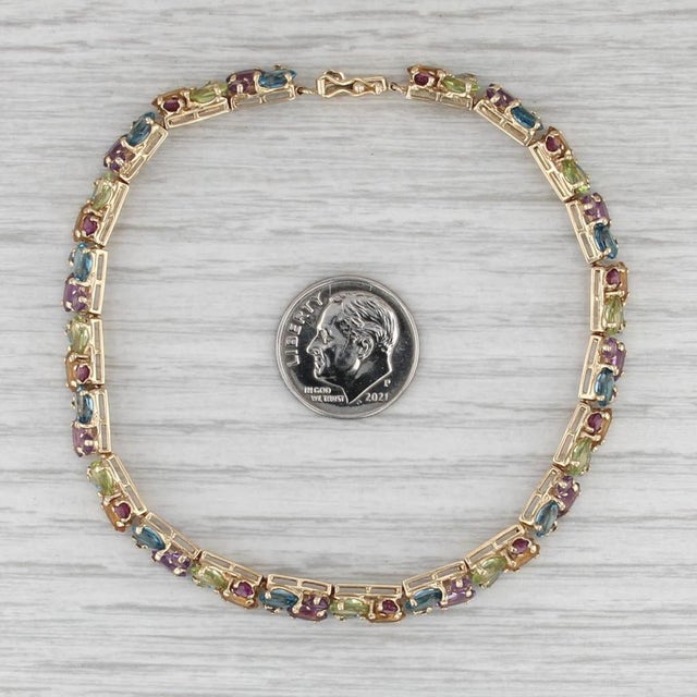 Modern 13.09ctw Gemstone Tennis Bracelet 14k Gold 8" Tanzanite Topaz Amethyst Peridot For Sale - Image 3 of 7