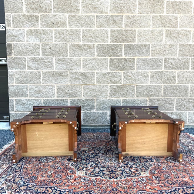 Vintage Chippendale Solid Mahogany 4 Drawer Nightstand Chests Attr. Crescent Furniture For Sale - Image 12 of 14