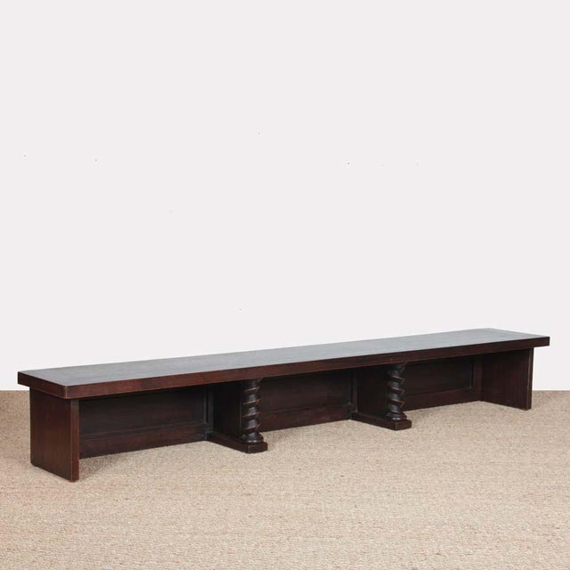 Brown Low Oak Bench, Breton Work from the 1940s For Sale - Image 8 of 8
