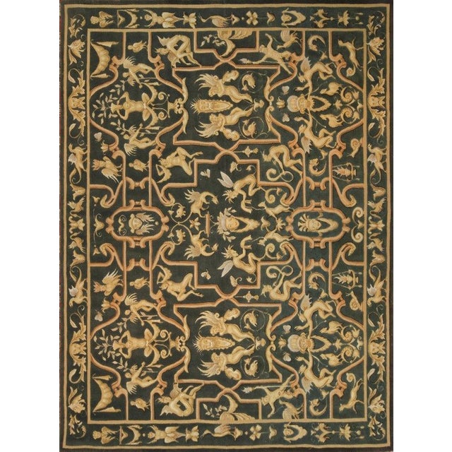 Textile Rug & Kilim’s European Tudor Rug in Black With Gold and Beige Pictorial Patterns For Sale - Image 7 of 7