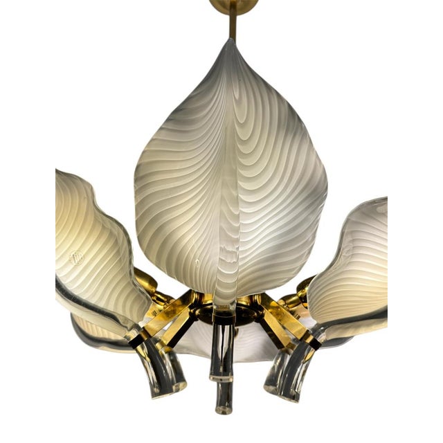 Gold Hollywood Regency Murano Calla Flower Chandelier from Franco Luce, Italy, 1970s For Sale - Image 8 of 13