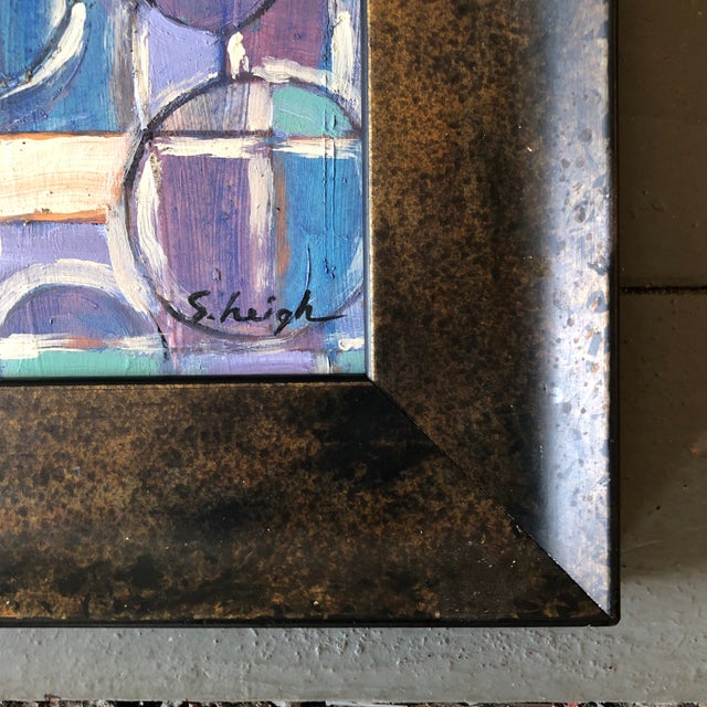 Original 5 x 7 painting on Masonite signed bottom right Overall size with vintage frame is 8 x 10