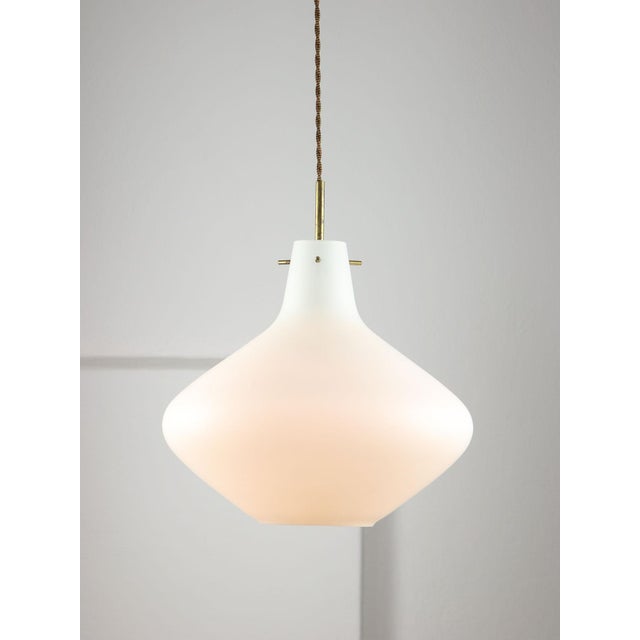 Mid-Century Italian Brass and Opaline Glass Pendant Lamp For Sale - Image 4 of 15