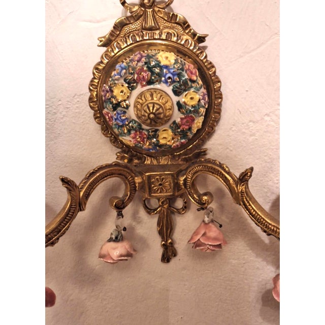 Mid-Century Modern Mid-Century Modern Spanish Boho Ceramic and Brass Wall Light For Sale - Image 3 of 12
