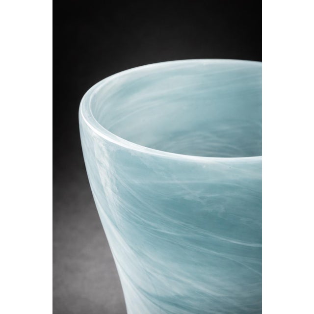 Hand-Blown Aqua Swirl Art Glass Vase – Heavy Studio Glass, Organic Modern Coastal Decor For Sale In Los Angeles - Image 6 of 9