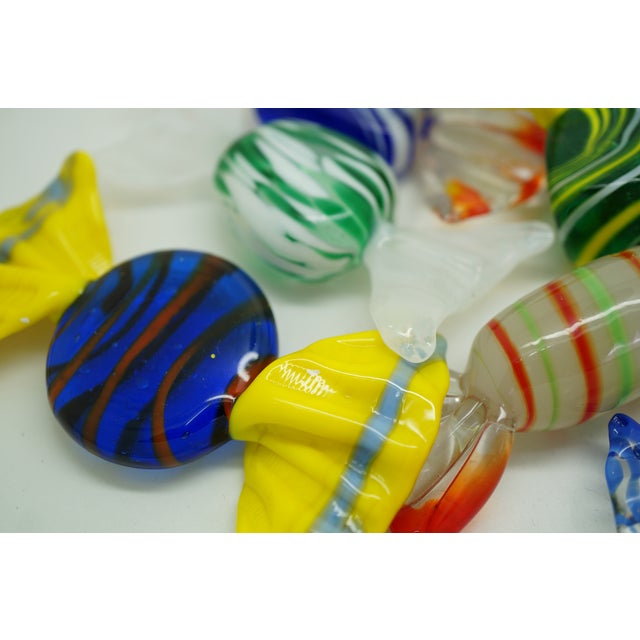 Vintage Set of 13 Murano Swirled Striped Art Glass Wrapped Candy Cane Ornaments For Sale - Image 11 of 15