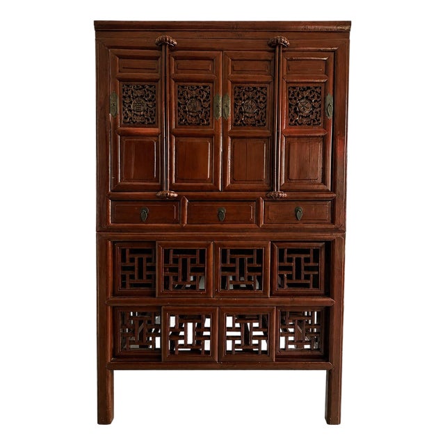 Mid 20th Century Chinese Lattice Storage Cabinet For Sale