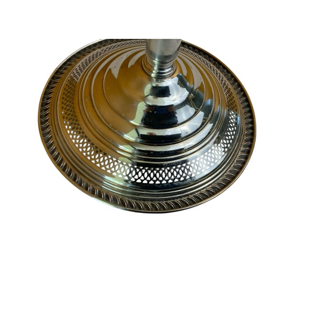 1940s Empire Sterling Silver Weighted Slotted, Godroon Bordered Compote Bowl For Sale - Image 4 of 5