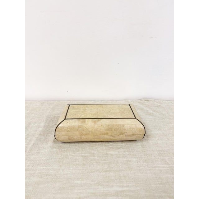 Mid-Century Modern Vintage Tessellated Stone Box Brass Inlay Maitland Smith Style 1970s MCM Decor For Sale - Image 3 of 9