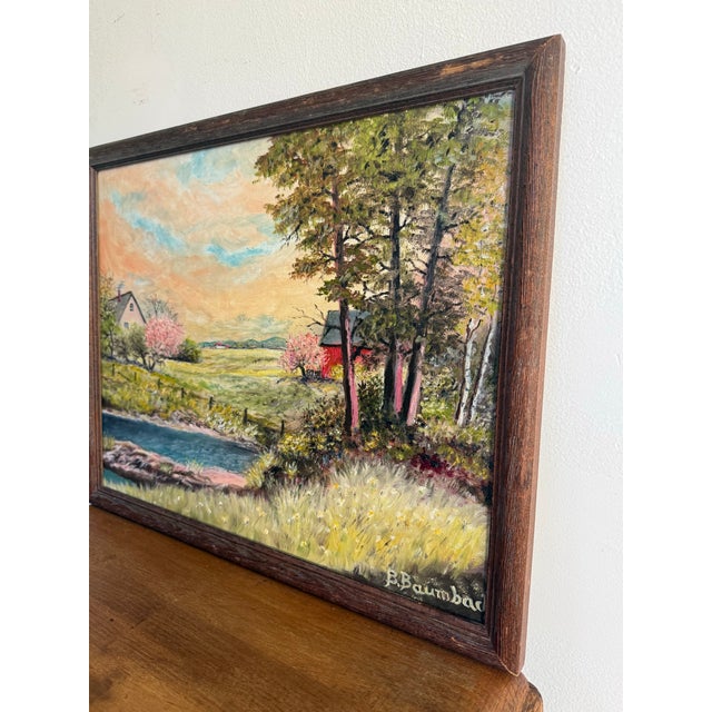 1960s Original Framed Idyllic Landscape Oil Painting by B. Baumbach For Sale - Image 6 of 8