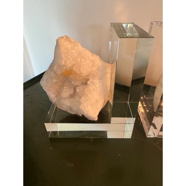 White Organic Geode & Lucite Bookends - Set of 2 For Sale - Image 8 of 10