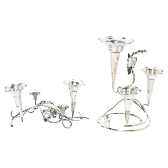 Art Nouveau Morning Glory Silver Plated Candelabras - A Pair For Sale - Image 13 of 13