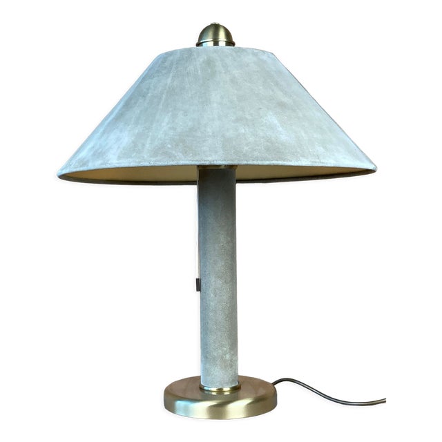 Large Sea Grass Green Leather Suede and Brass Table Lamp, 1970s For Sale - Image 10 of 15