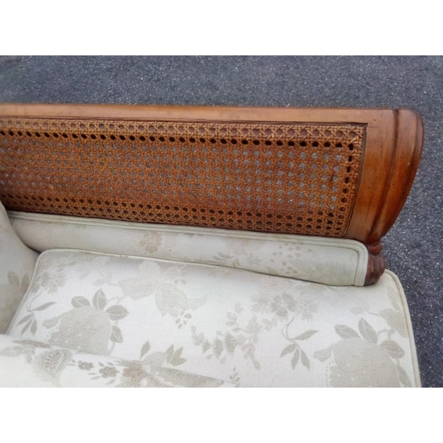 French Louis XV Style Elegant Ivory 7.5' Sofa Sale $2750 Serpentine Carved Back Curved Caned Sides Mid-Century For Sale - Image 12 of 13