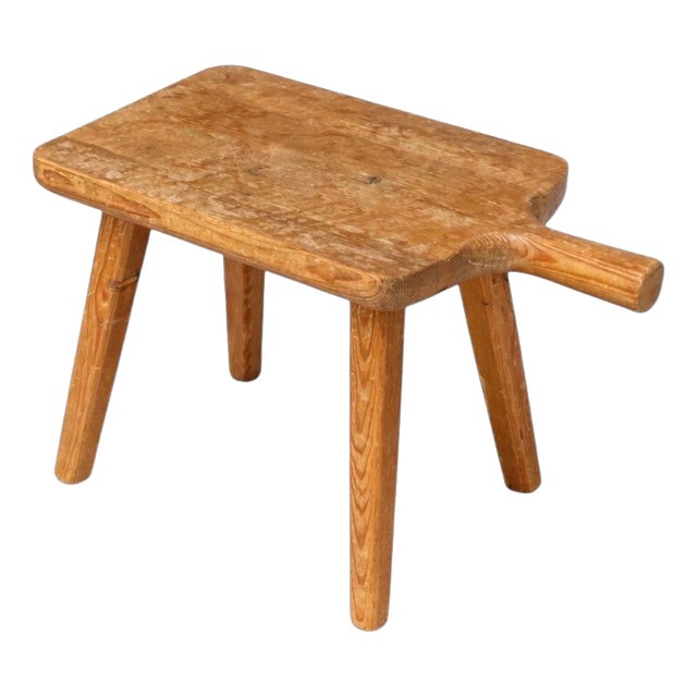 Mid-Century Swedish Pine Milking Stool with Handle, 1960s For Sale