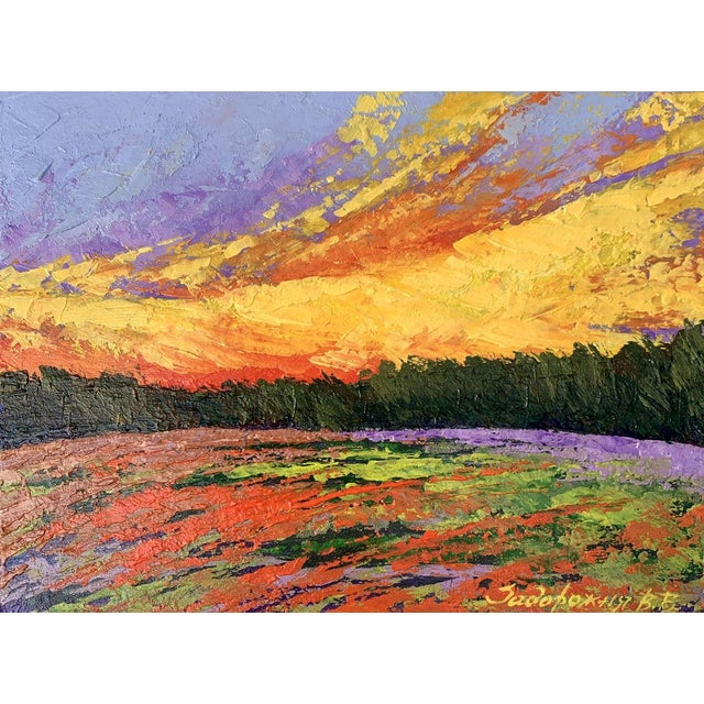 Oil Painting Watching the Sunset in the Field v. Zadorozhnya For Sale
