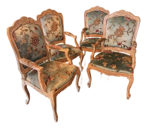 Set 4 Vintage Massay France Import Embroidered Velvet Fabric Dining Chairs