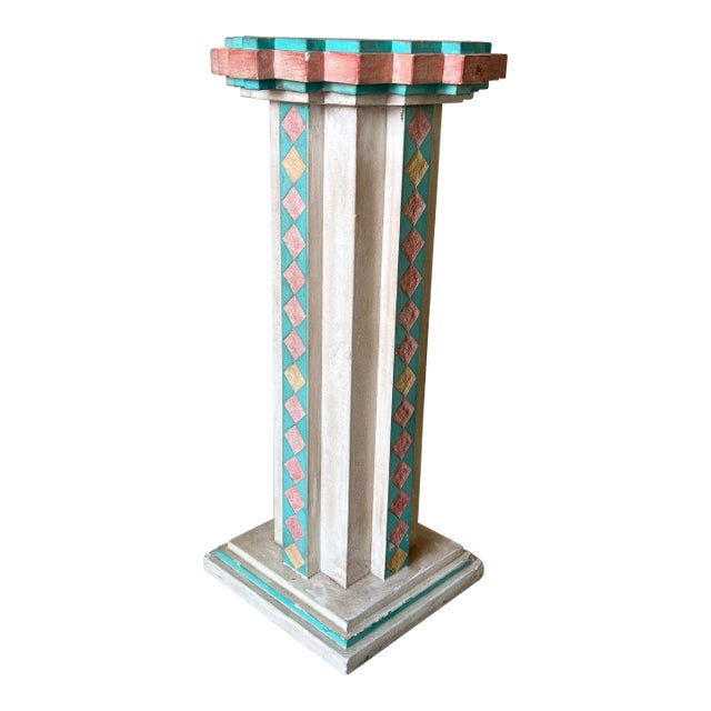 1980's Vintage Southwestern / Postmodern Geometric Pedestal by Austin Prod. For Sale