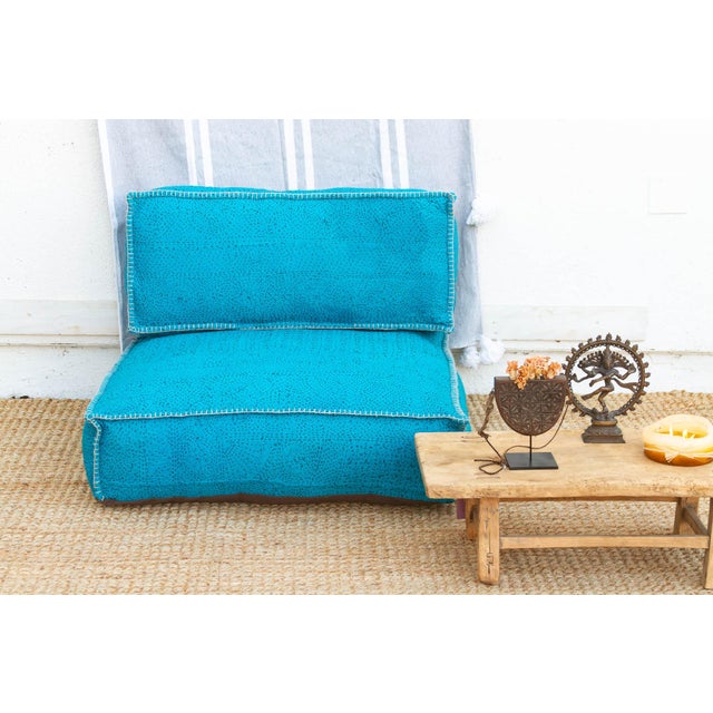 Vintage Hand-Stitched Vibrant Turquoise Floor Seating Set For Sale - Image 9 of 9