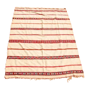 1960s Vintage Berber Moroccan Handira Bohemian Tribal Style Flat-Weave Textile