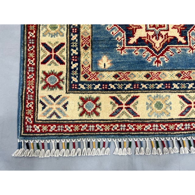 Blue and Cream Kazak-Style Wool Runner Rug With Tribal Medallions, 2'8" X 9'7" For Sale - Image 11 of 15