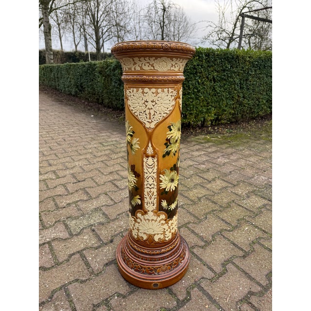 Cream 1913 English Porcelain Pedestal Floral Cream Antique Column For Sale - Image 8 of 12