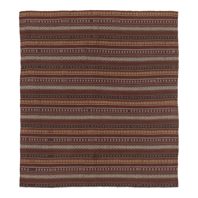 Vintage Persian Kilim, Polychromatic Stripes With Geometric Motifs - Rug & Kilim For Sale