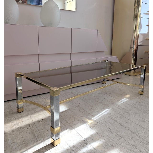 Large Mid-Century Hollywood Regency Chrome and Gilt Coffee Table, 1970s For Sale - Image 4 of 15