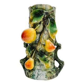 Antique 19th C. Austrian Bohemian Majolica Pear Tree Trunk Vase by Josef Strnact For Sale
