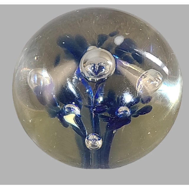 Vintage Paperweight Blue and Clear Art Glass Marked (W.P.A). Good condition, measuring 2.5'' x 3 1/4'' Please view photos...