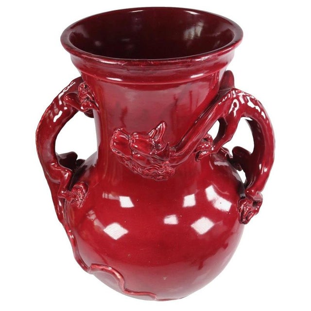 Chinese Sang de Boeuf Glazed Ceramic Dragon Vase with Relief Handles, 1890s For Sale - Image 9 of 13