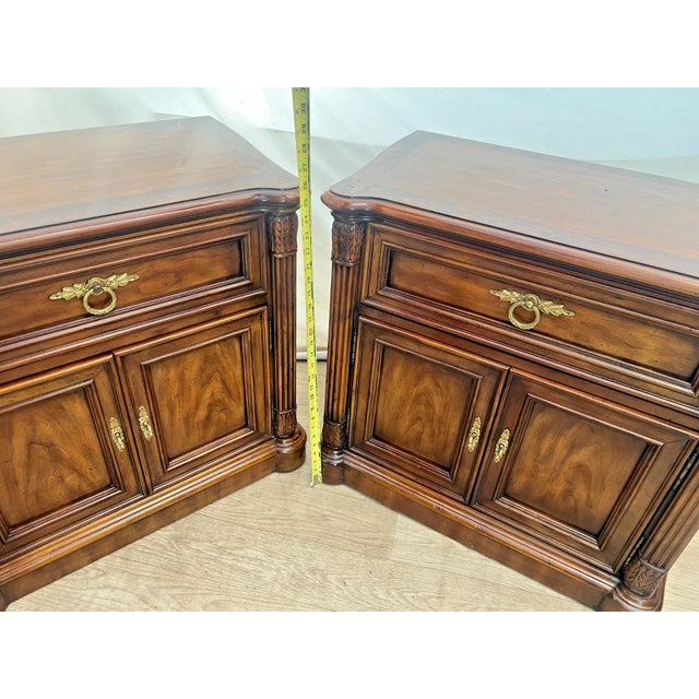 1980s Drexel Heritage Laureate Nightstands End Tables Double Door Cabinet, Drawer Pair For Sale - Image 9 of 13