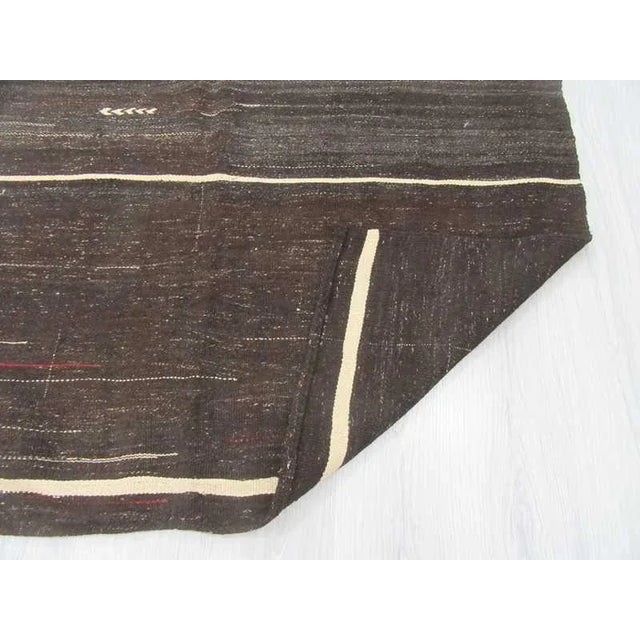 Mid 20th Century Vintage Turkish White Striped Black Goat Hair Kilim Rug - 5′2″ × 8′3″ For Sale - Image 5 of 6