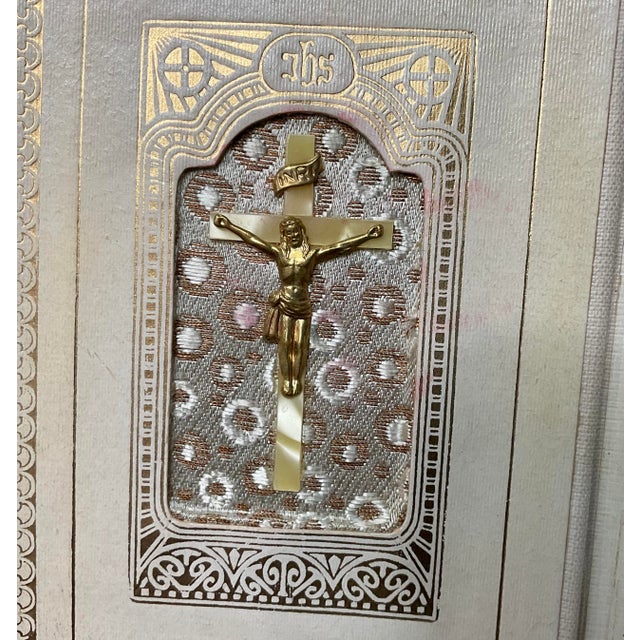 Expressionism Vintage Mother of Pearl Catholic Prayer Book Made in Belgium Circa 1954 For Sale - Image 3 of 16