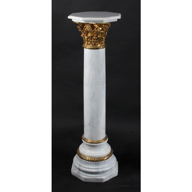 20th Century White Marble & Ormolu Mounted Pedestals, Set of 2 For Sale - Image 4 of 14