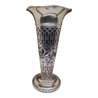 Vintage 9" Godinger Silver Plated Vase With Cobalt Blue Glass Insert For Sale