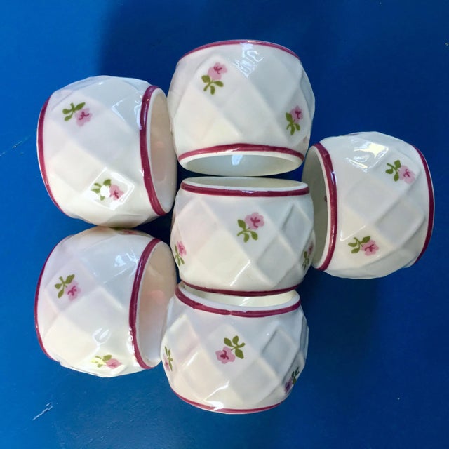 Rose 1986 Roses and Lattice Napkin Rings - Set of 6 For Sale - Image 8 of 9