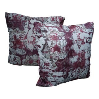 Abstract Accent Pillows in Red, Gold, and Ivory Weave - a Pair For Sale