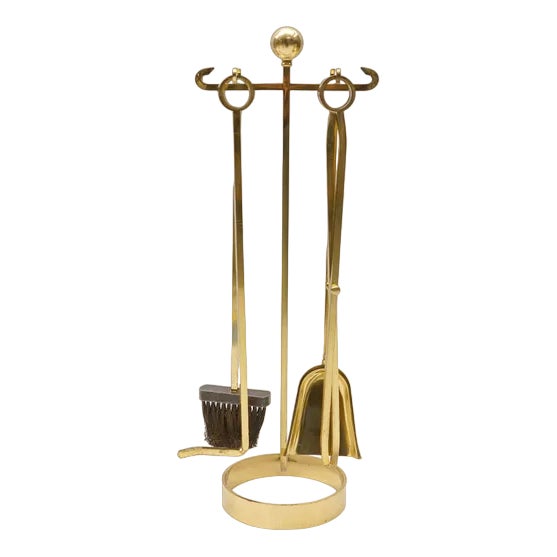 Vintage Arts & Crafts Fire Utensils on Matching Stand, 1960s, Set of 5 For Sale