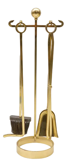 Vintage Arts & Crafts Fire Utensils on Matching Stand, 1960s, Set of 5