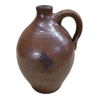 Antique Americana Primitive Redware Jug / Whiskey Jug — 9" Hand-Thrown For Sale