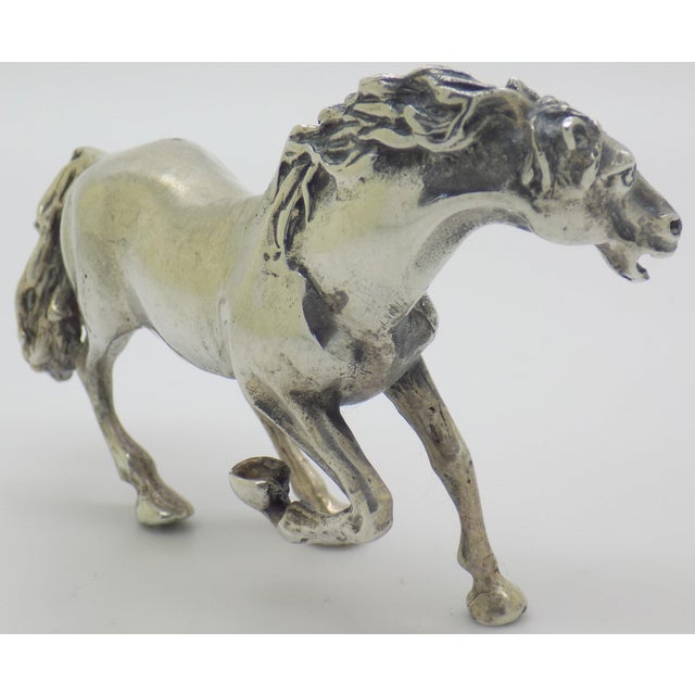 1970s Vintage Italian Handmade Genuine Silver Galloping Horse Large Figurine From Arezzo, 1970s Solid 800 Silver Equestrian Animal Statue Decor For Sale - Image 5 of 11